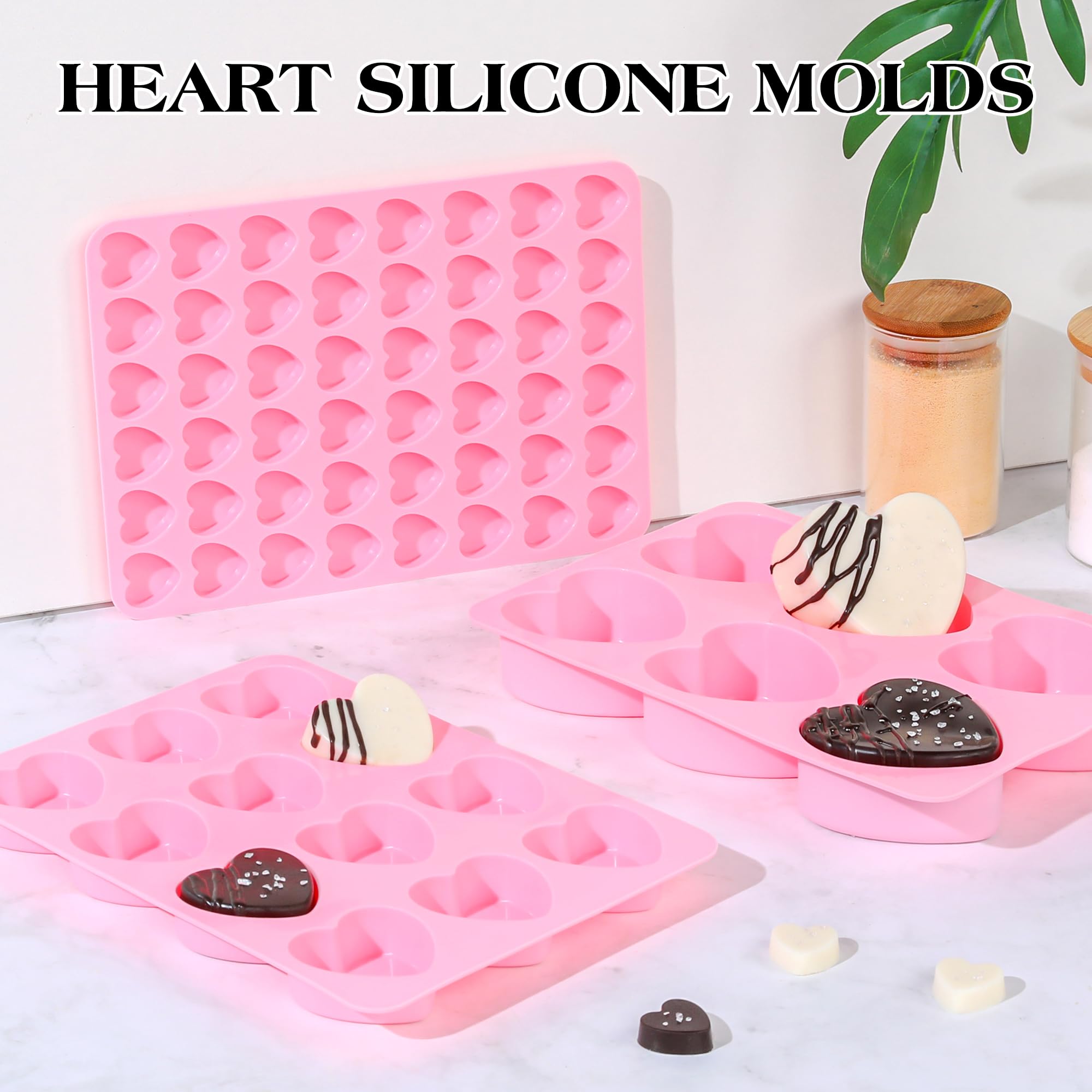 AOTASO 1 Inch Mini Heart Shaped Silicone Molds for Chocolate, Candy, Gummy, Soap (Set of 2, Pink)