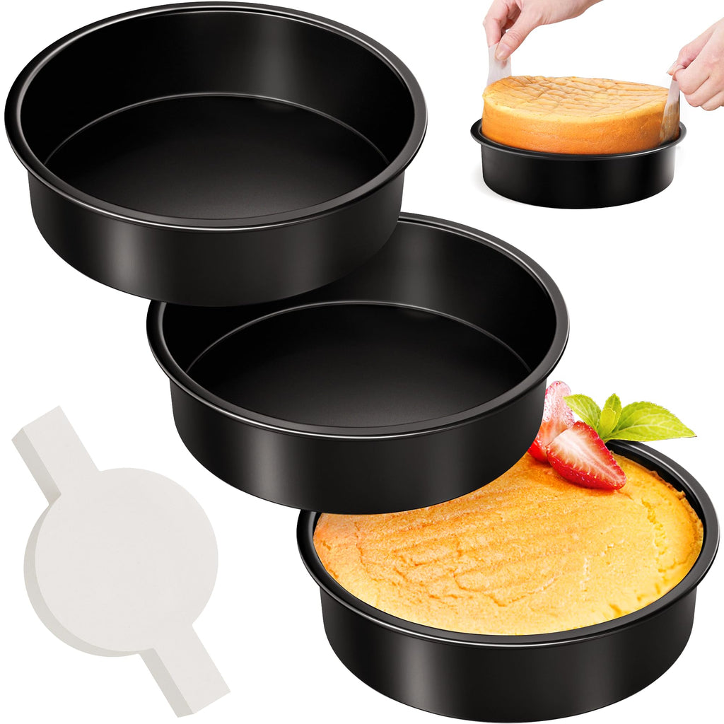 AltarreT 8 Inch Round Cake Pan Set of 3, Nonstick Baking Pans with 100PCS Parchment Paper, Dishwasher Safe