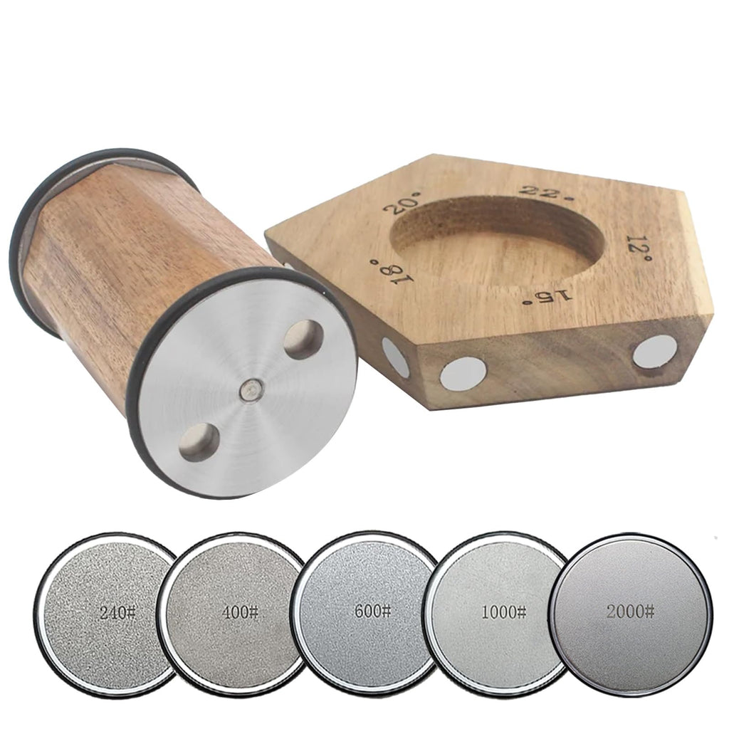 Acacia Rolling Knife Sharpener with 2 Diamond discs and Corundum disc, Rolling Knife Sharpener Kit with 5 Magnetic Angle Offer 12/15/18/20/22°