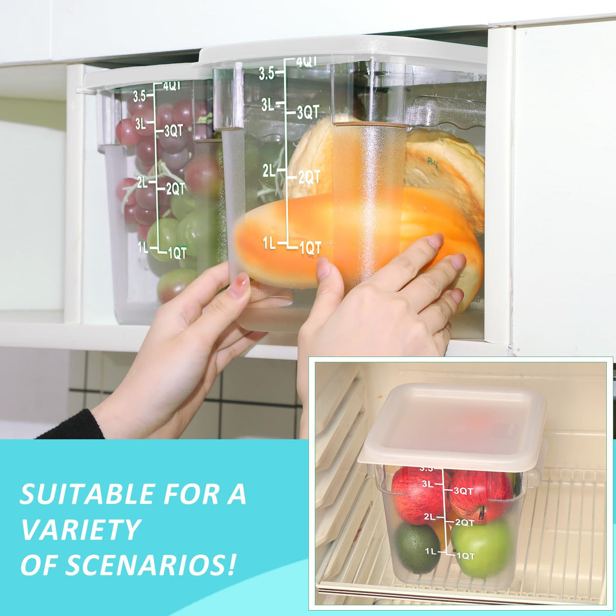 Yungyan 12 Pcs 4 Qt Commercial Food Storage Containers with Lids Restaurant Square Airtight Food Storage Containers Clear Cereal Containers for Kitchen Freezer Dishwasher Pantry(Blue Lid)