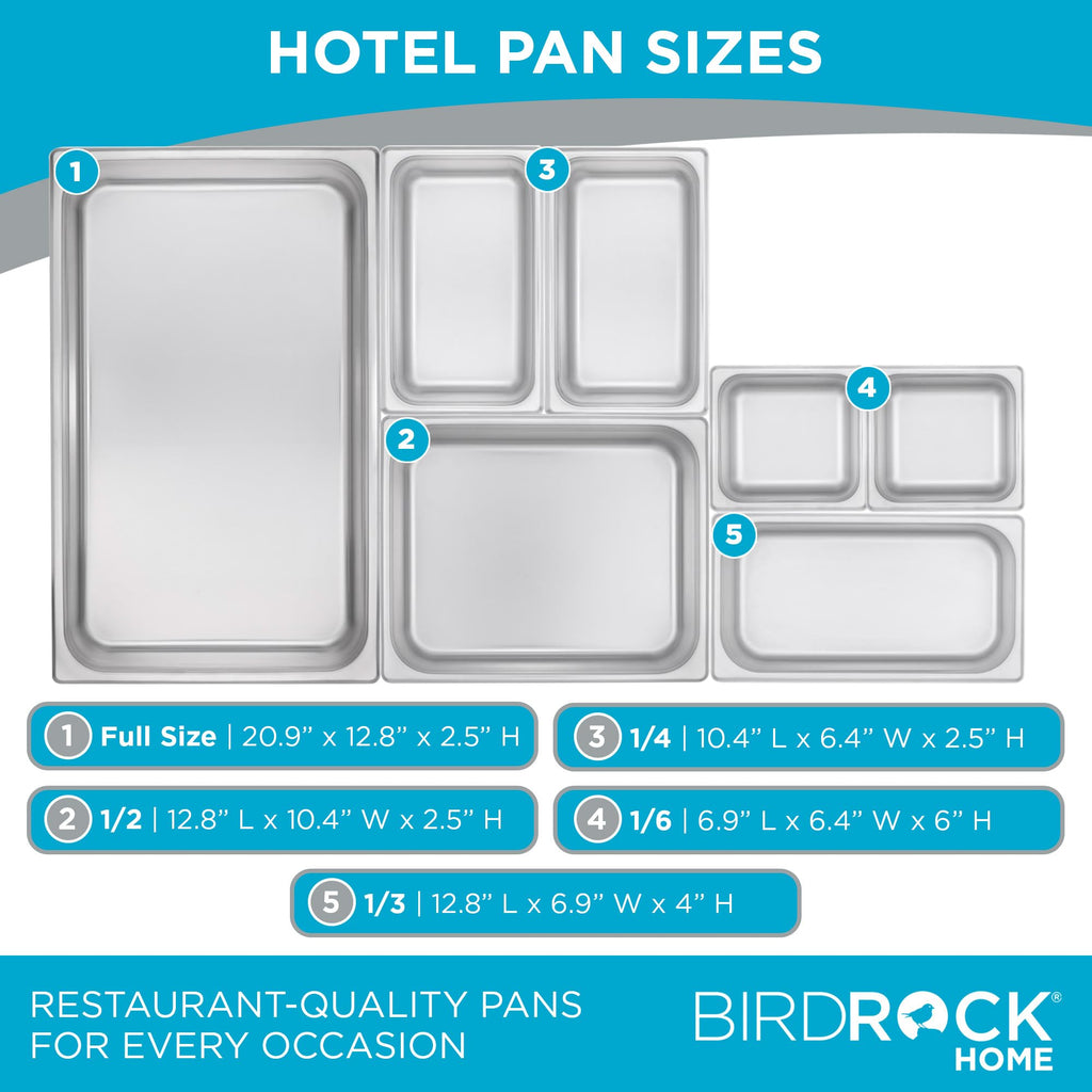 BIRDROCK HOME Stainless Steel Steam Table Pan - Hotel, Restaurant & Catering Supplies - 24 Gauge Steel, 2 qt Capacity - Meal Prep, Cooking, & Food Storage Container - 2.5" Depth, 1/4-Size (6 Pack)