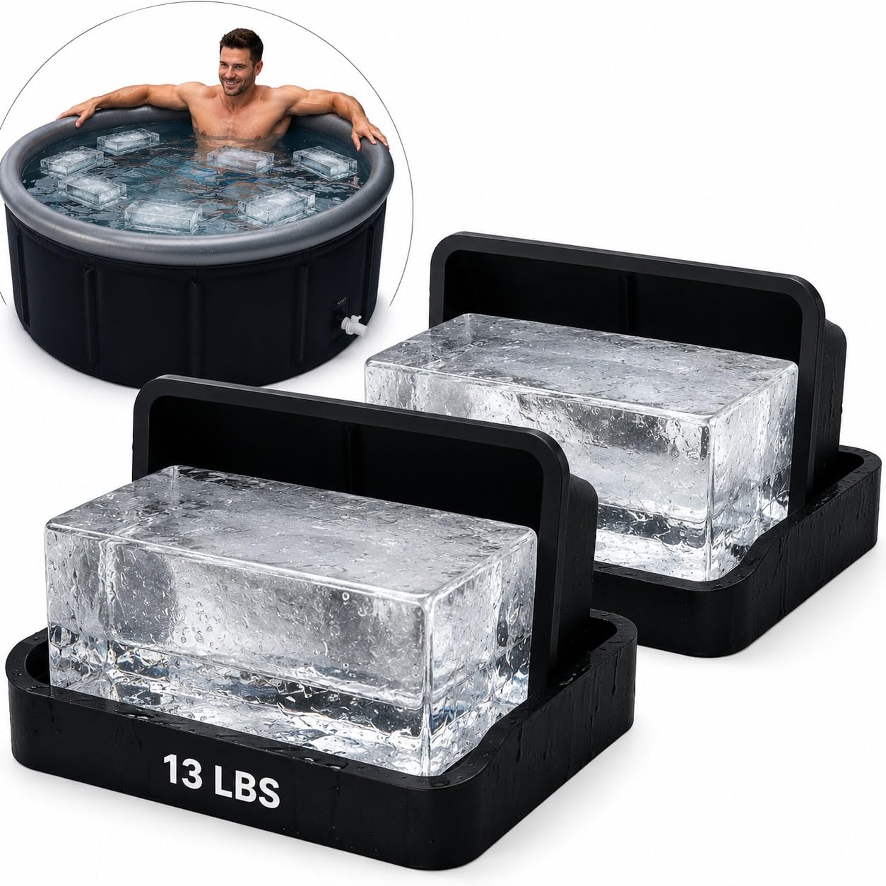 Extra Large Ice Block Mold (2-Pack) – 13 lbs Silicone Ice Brick Maker for Ice Bath & Cold Plunge – Giant Cube for Recovery, Muscle Relief & Coolers, Dishwasher Safe