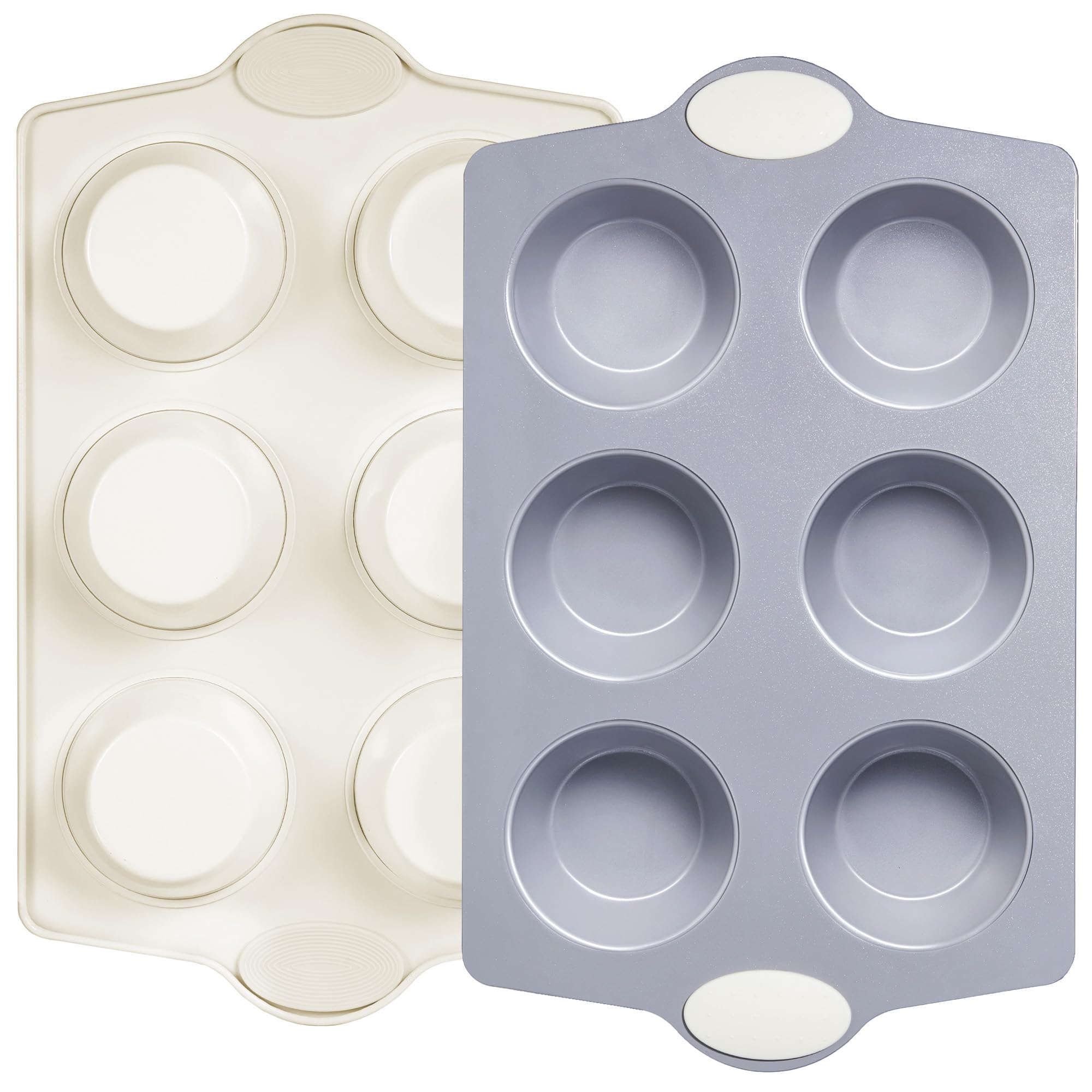 BRONYPRO 2-Pack 6-Cup Non Toxic Nonstick Ceramic Jumbo Muffin Pan & Cupcake Tin, PFOA & PFOA Free, Heavy Duty Rust-Resistant Aluminized Steel, Oven Safe, Cream White
