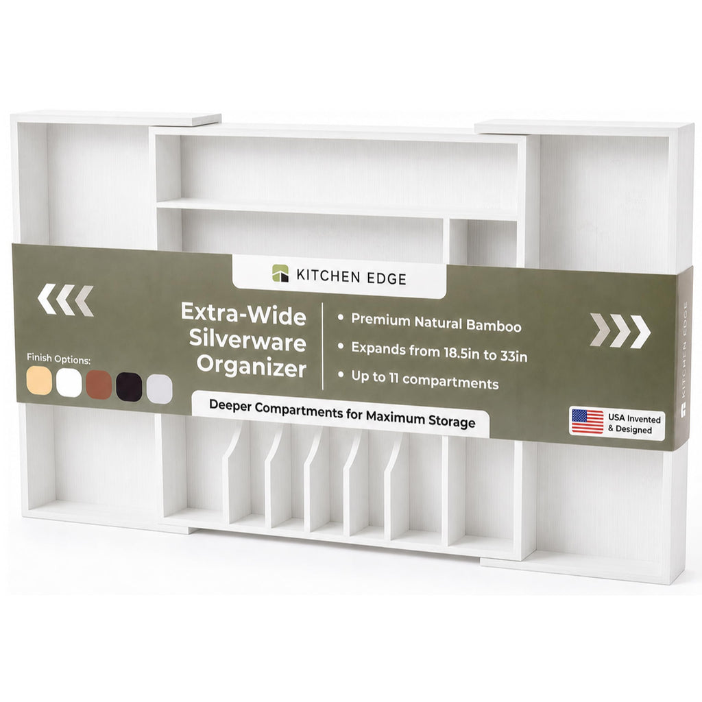 KitchenEdge Silverware & Utensil Drawer Organizer, 14.5-25 in, Acacia