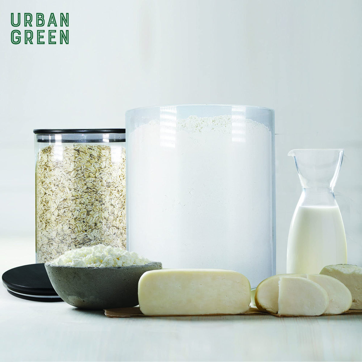 Urban Green Glass Jars with Airtight Black Lids, Food Storage Container with Airtight Lids, Glass Canisters Sets, Kitchen Food Storage Containers (6 Sets of 20oz)
