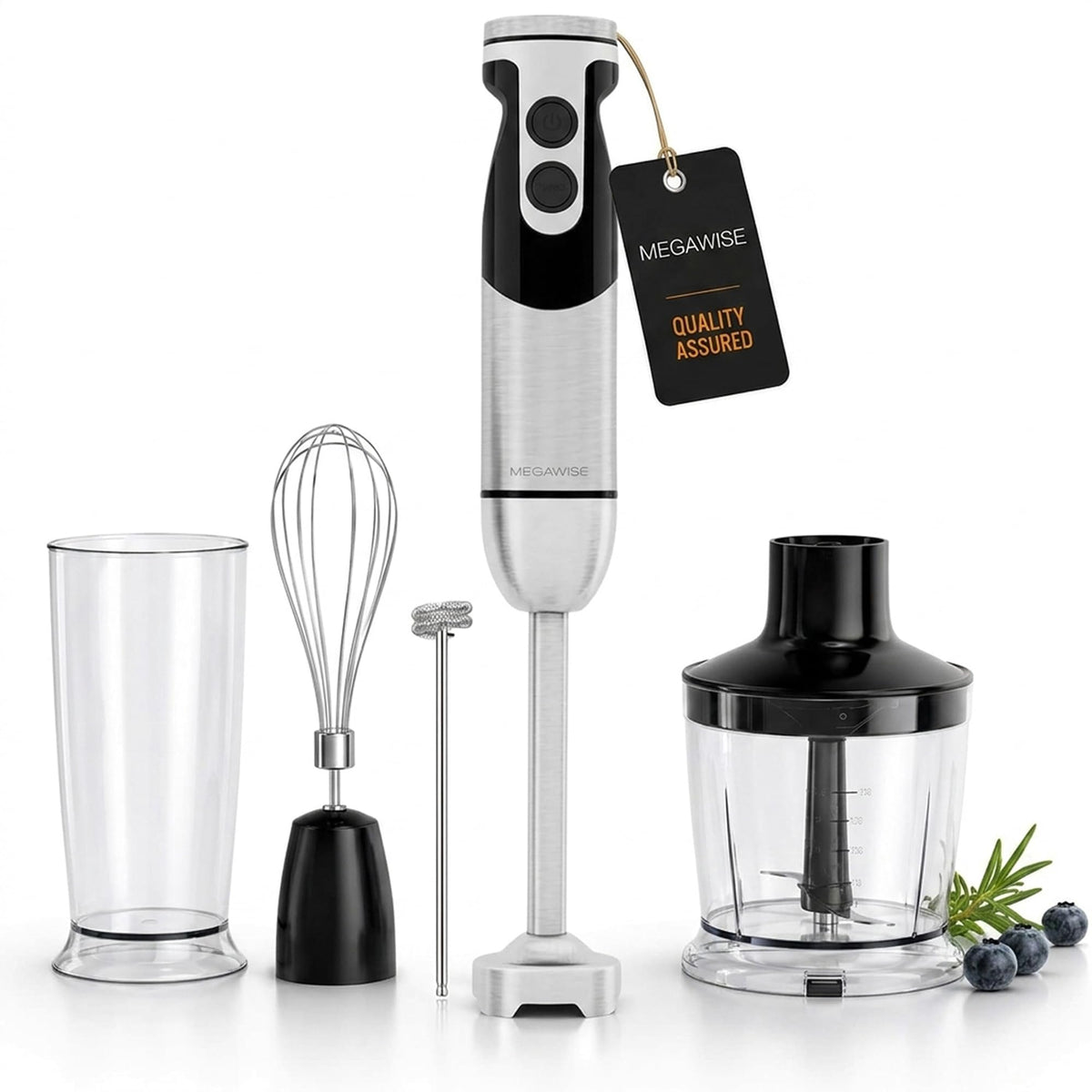 MEGAWISE 1000W Hand Blender,Multi-Attachment Immersion Blender with Chopper