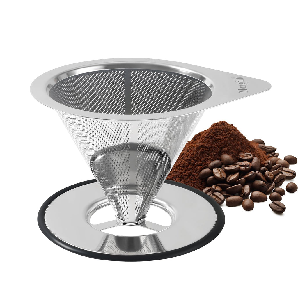 Mongdio Pour Over Coffee Dripper, Stainless Steel Coffee Dripper, Reusable Metal Coffee Filter, Double Mesh Design of Pour Over Coffee Maker with Removable Base, 1-2 Cups