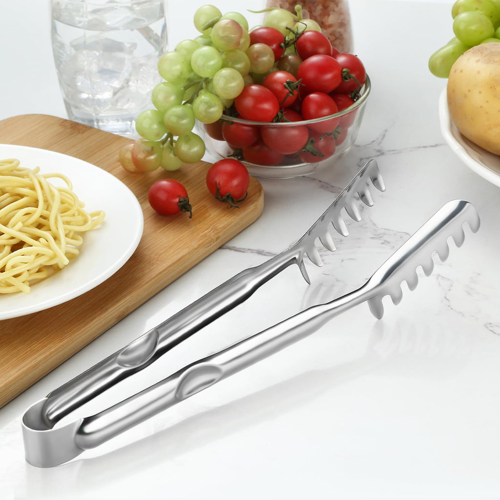 Pleafind Spaghetti Spoon and Spaghetti Tong 2-Piece Set, 13-Inch Non-Stick Spaghetti Fork and 11.4-Inch Kitchen Tong, Easy Storage and Cleanup, Ergonomic Design, Stainless Steel