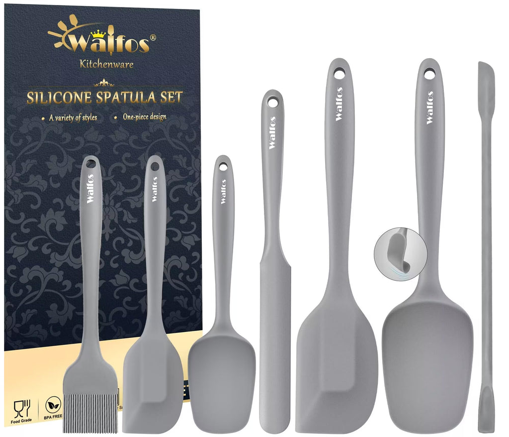 Walfos Silicone Spatula Set (5pcs) - 600℉ High Heat Resistant Kitchen Spoon Navy Blue Spatulas for Cooking Mixing & Baking, Strong Steel Core and One-Pieces Seamless Design, BPA Free Dishwasher Safe