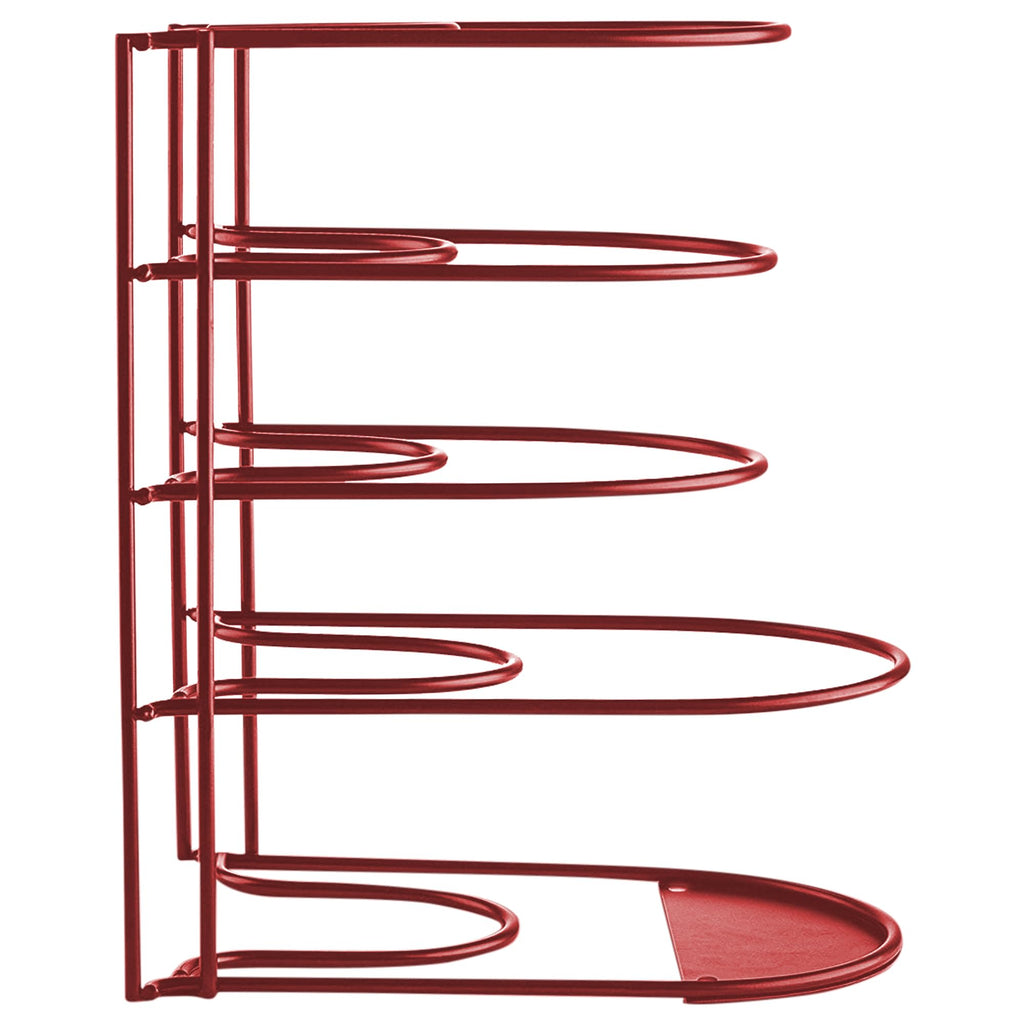 Extreme Matters Heavy-Duty Pots and Pans Organizer | 5-Tier Cookware & Lid Storage Rack | Free-Standing or Wall-Mount | Kitchen Organizer for Cast Iron Skillets, Pots, Frying Pans, Lids | Red
