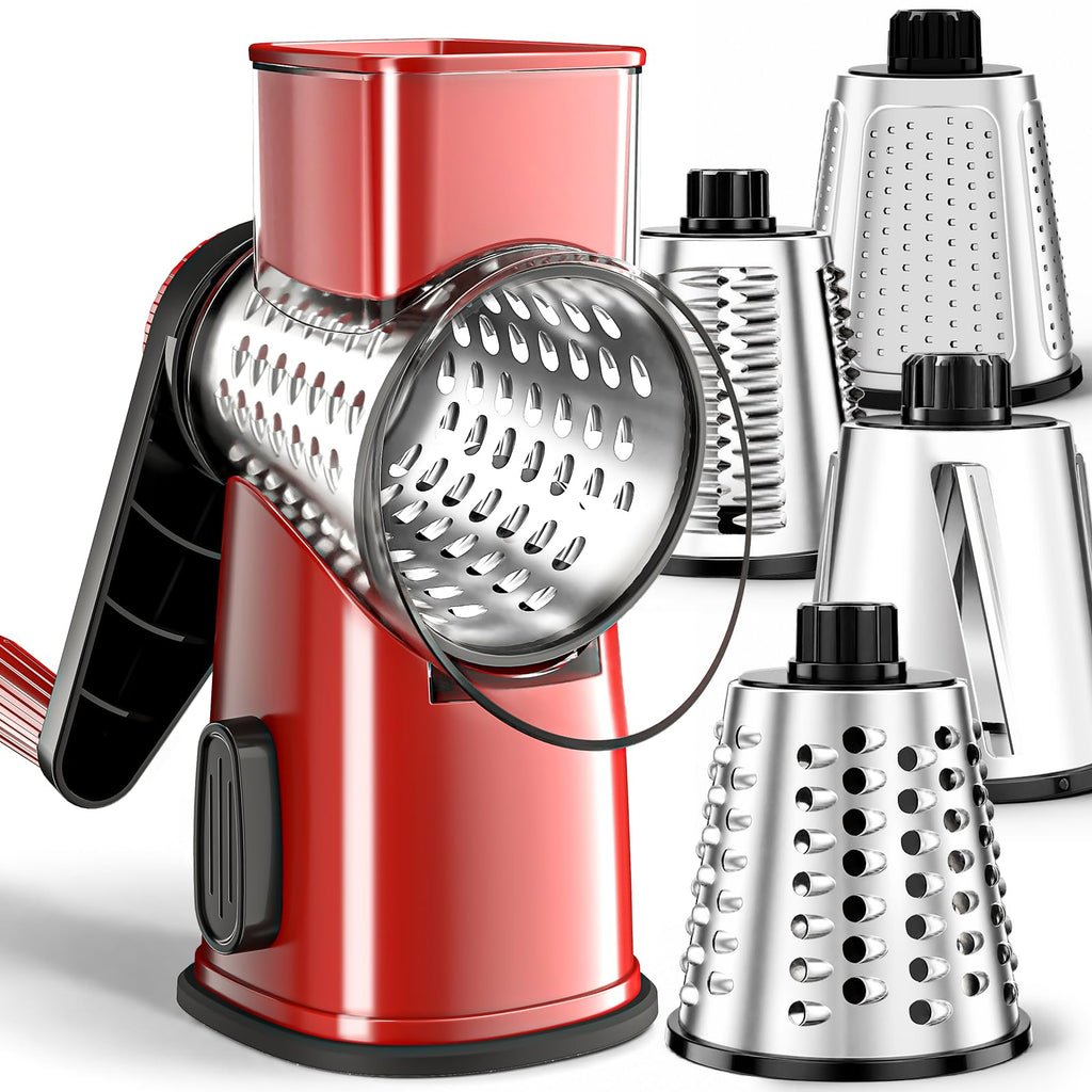Weltonhm 4 in 1 Large Cheese Grater Hand Crank Rotary (White 4 Graters)