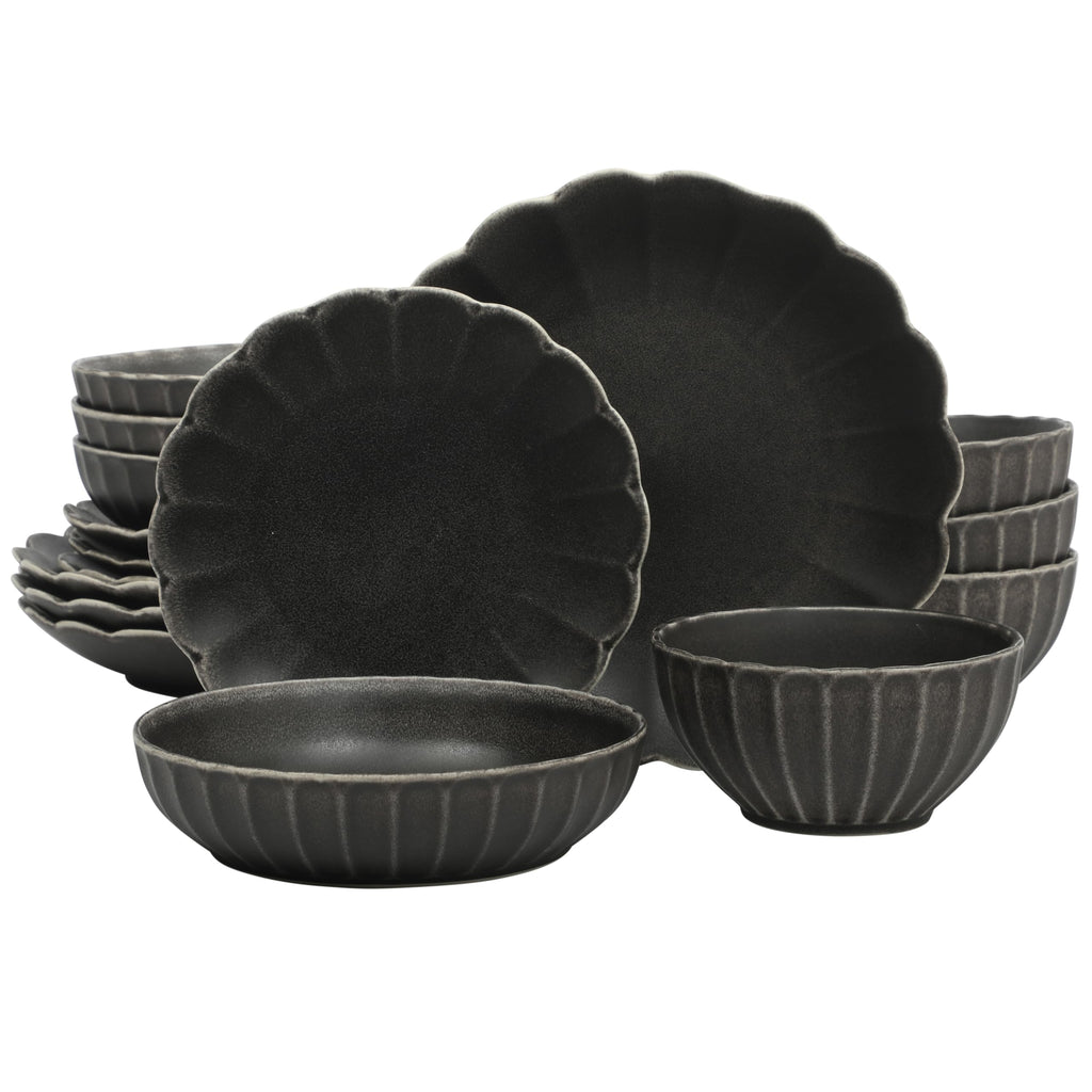 Gibson Elite Echo Bay 12 Piece Porcelain Reactive Glaze (Service for 4) Ceramic Plates and Bowls Modern Stackable Dinnerware Set - Blue