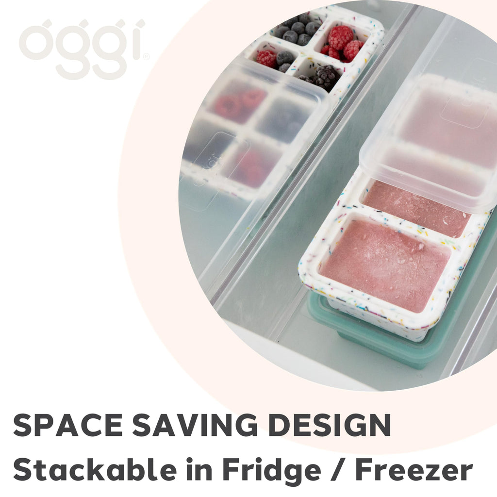 OGGI Prep & Portion Silicone Freezer Trays with Lid - Freezer Molds for Food, Ice Cube Tray, Food Prep Containers, Freezer Storage Containers, for Soup, Smoothie Cubes, Sauce, Broth, Leftovers - 1 Cup