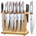 SYOKAMI Japanese Knives Set for Kitchen, Magnetic Knife Set with Block and Sharpener, Stainless Steel Knife Set as Gift for Couple, Wedding, Women or Mom with Gift Box, 14 PCS Red Dot