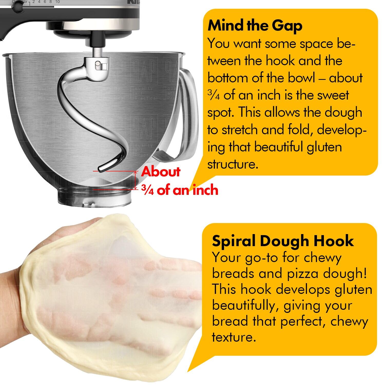 QAP Stainless Steel Dough Hook Fits KitchenAid 5 QT Bowl Lift