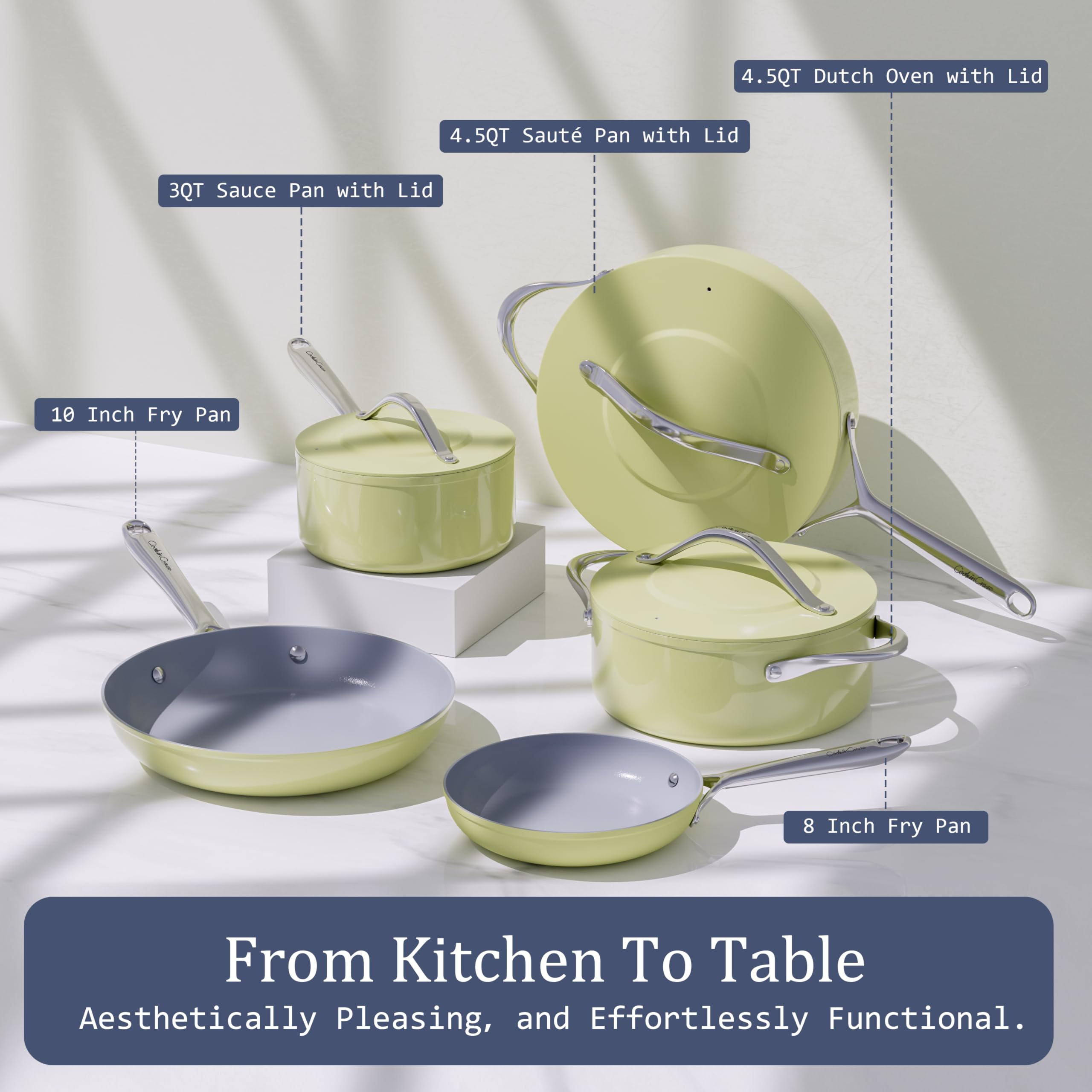 CookinCraze Premium Ceramic Sauté Pan with Lid, 4.5 QT Nonstick Deep Pan