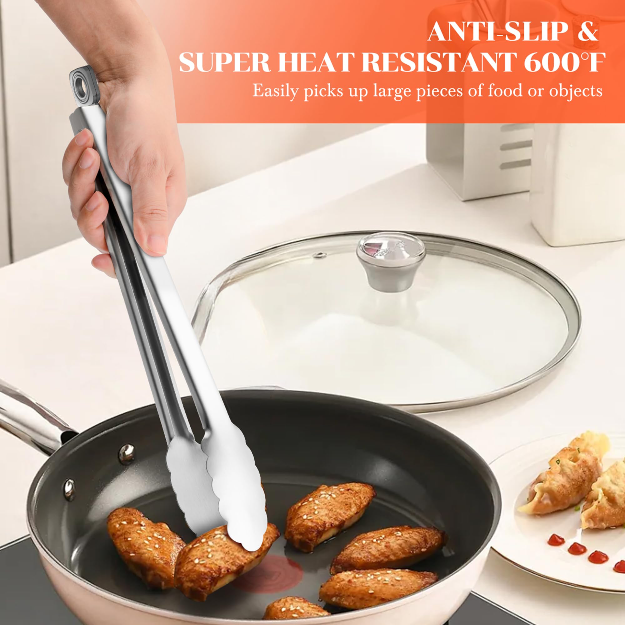 7/9/12 Inch Kitchen Tongs for Cooking, Heat Resistant Stainless Steel Tongs