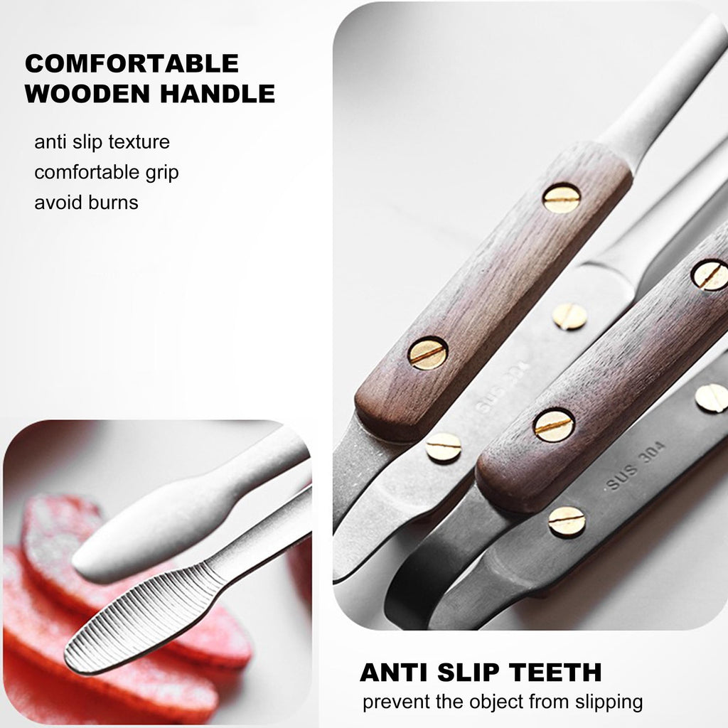 Longjet Kitchen Tongs Metal Tweezers for Cooking - Reptile Feeding Tongs for Gecko, Bearded Dragon, Snake - Long Forceps for Aquarium Plant (Silvery Walnut-9.5"/1Pcs)