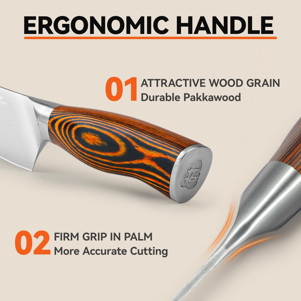 TUO Chef Knife, 8 inch Sharp Kitchen Knife with Pakkawood Handle, High Carbon Steel, Professional for Chopping & Dicing, Gift Box - Fiery Phoenix Series