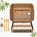 KOELHO'S Pre-Rolled Bamboo Cutlery Set 24-Pack 96 PCS | Bamboo Disposable Utensils 100% Biodegradable and Eco-Friendly | Wooden Utensils Disposable for Parties, Weddings, and Events