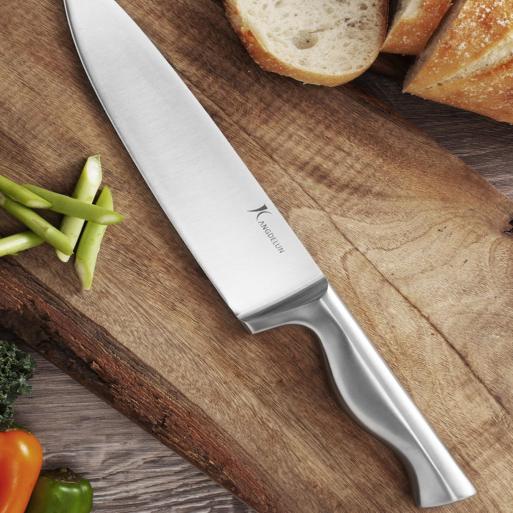 KANGDELUN 15‑Pc Kitchen Knife Set w/Block & Sharpener, Ultra Sharp 50Cr15MoV High Carbon Stainless Steel Blades, Ergonomic Anti‑Slip Handles, Angled Wood Block, Chef Knife, 6 Steak Knives & Shears