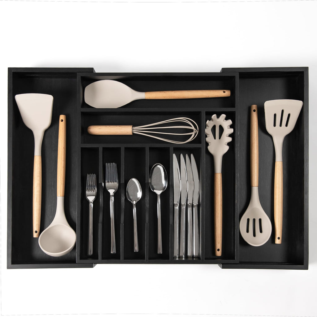 KitchenEdge Silverware & Utensil Drawer Organizer, 14.5-25 in, Acacia