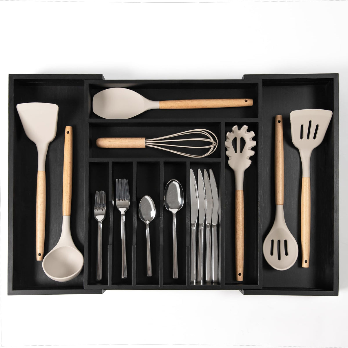 KitchenEdge Silverware & Utensil Drawer Organizer, 14.5-25 in, Acacia