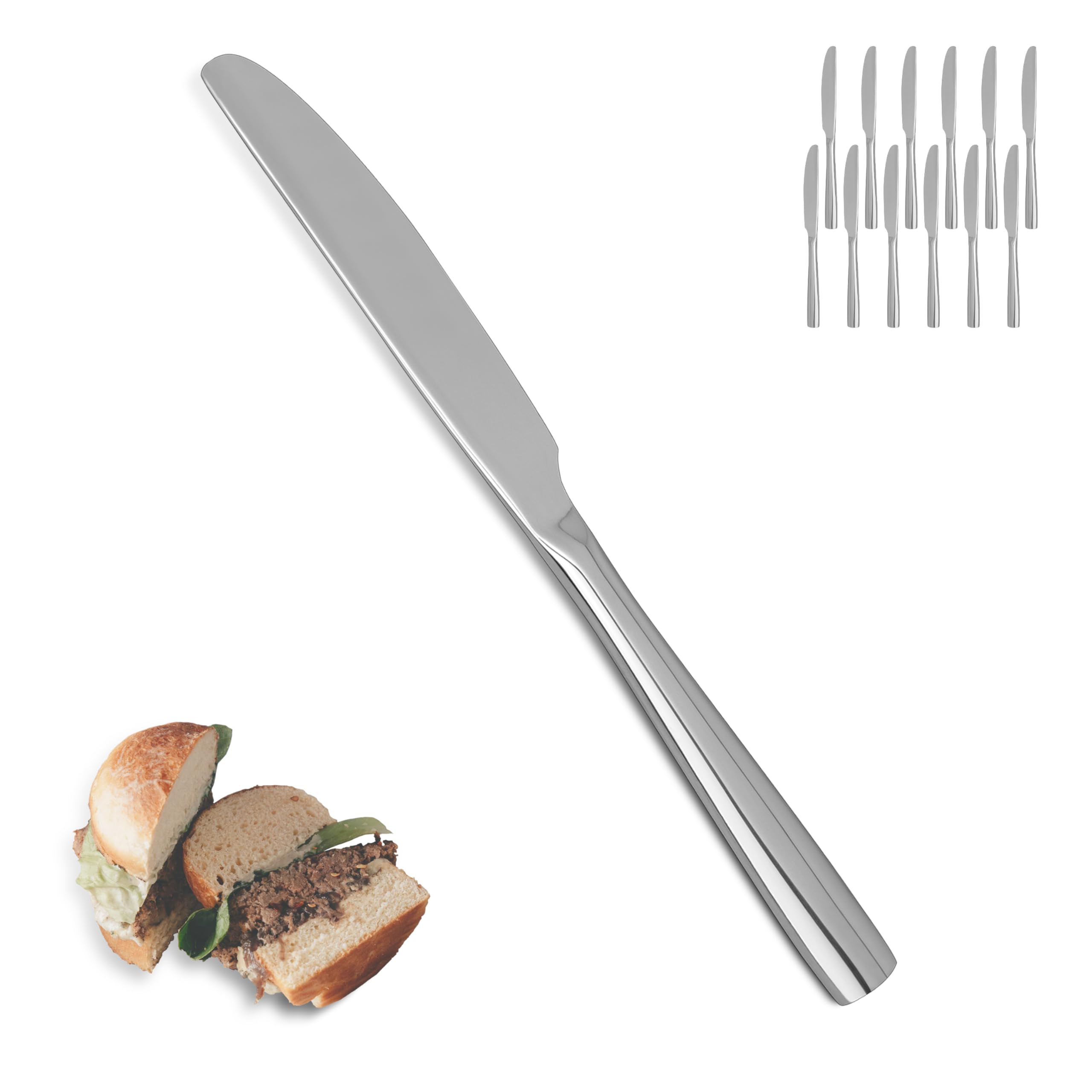 SANTUO Dinner Knives,12 Piece Dinner knife Set,18/10 Stainless Steel Silverware Set Dinner Knife For Home,Kitchen,Restaurant and Hotel,Mirror Polished& Dishwasher Safe