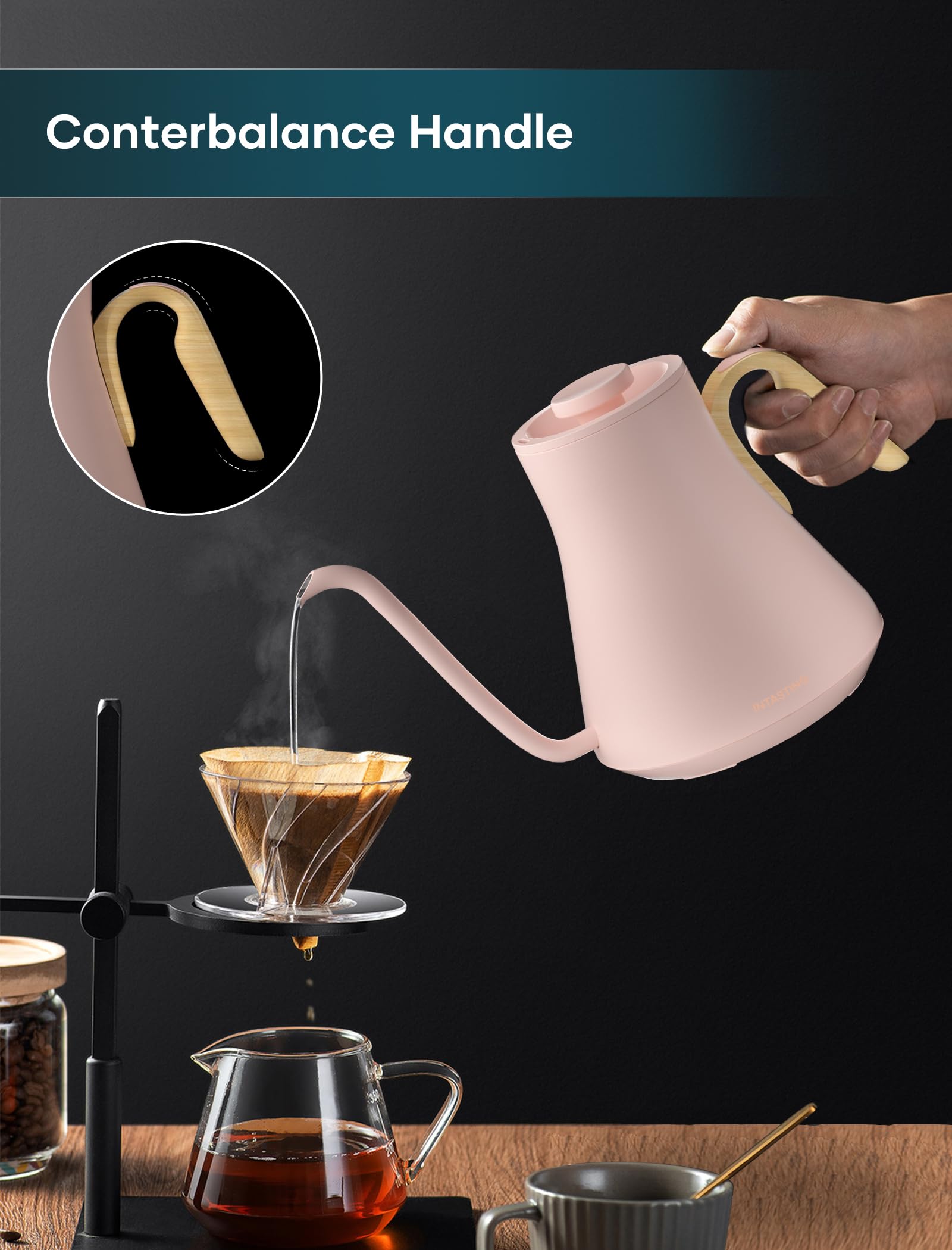 INTASTING Gooseneck Electric Kettle with ±1℉ Temperature Control 0.9 Liter