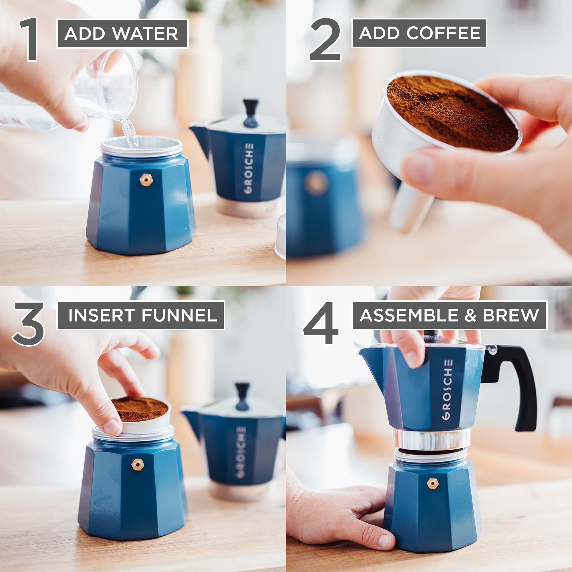 GROSCHE Milano Stovetop Espresso Maker Moka Pot 6 espresso Cup, 9.3 oz Blue