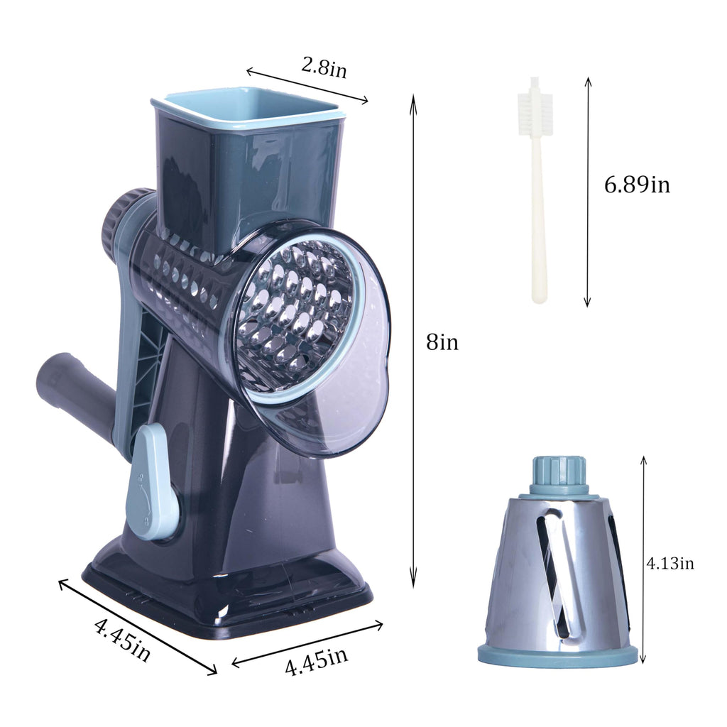Rotary Cheese Grater Cheese Shredder, Cheese Grater Handheld with Strong Suction Base,Kitchen Vegetable Slicer 3 Replaceable Stainless Drum Blades for Fruit, Food, Nuts,Easy to Use Clean (Blue)