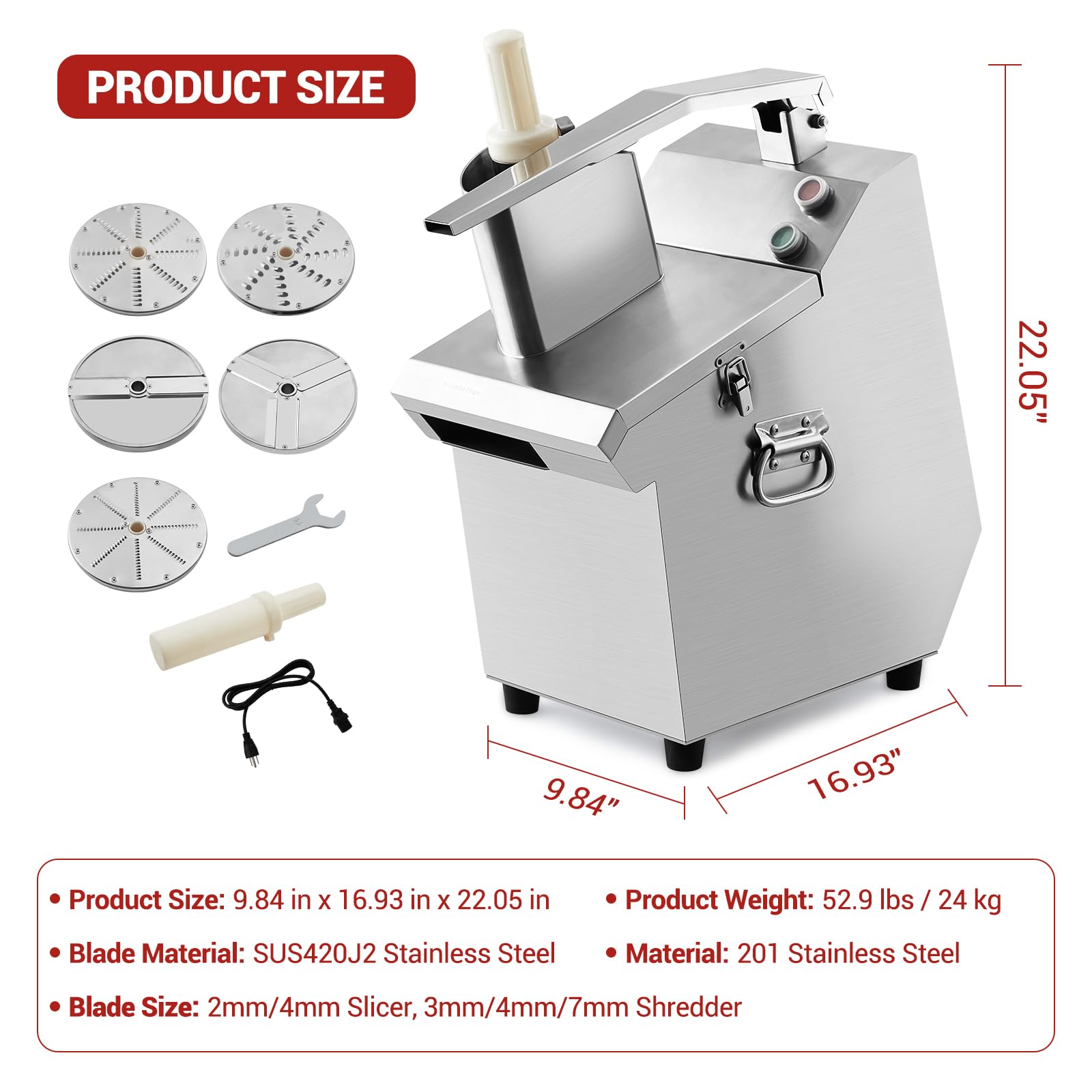 HarmoHaby Commercial Food Processor with 5 Blades, Electric Vegetable Slicer & Chopper for Restaurant Kitchen - Stainless Steel Multifunctional Shredder, Slicer