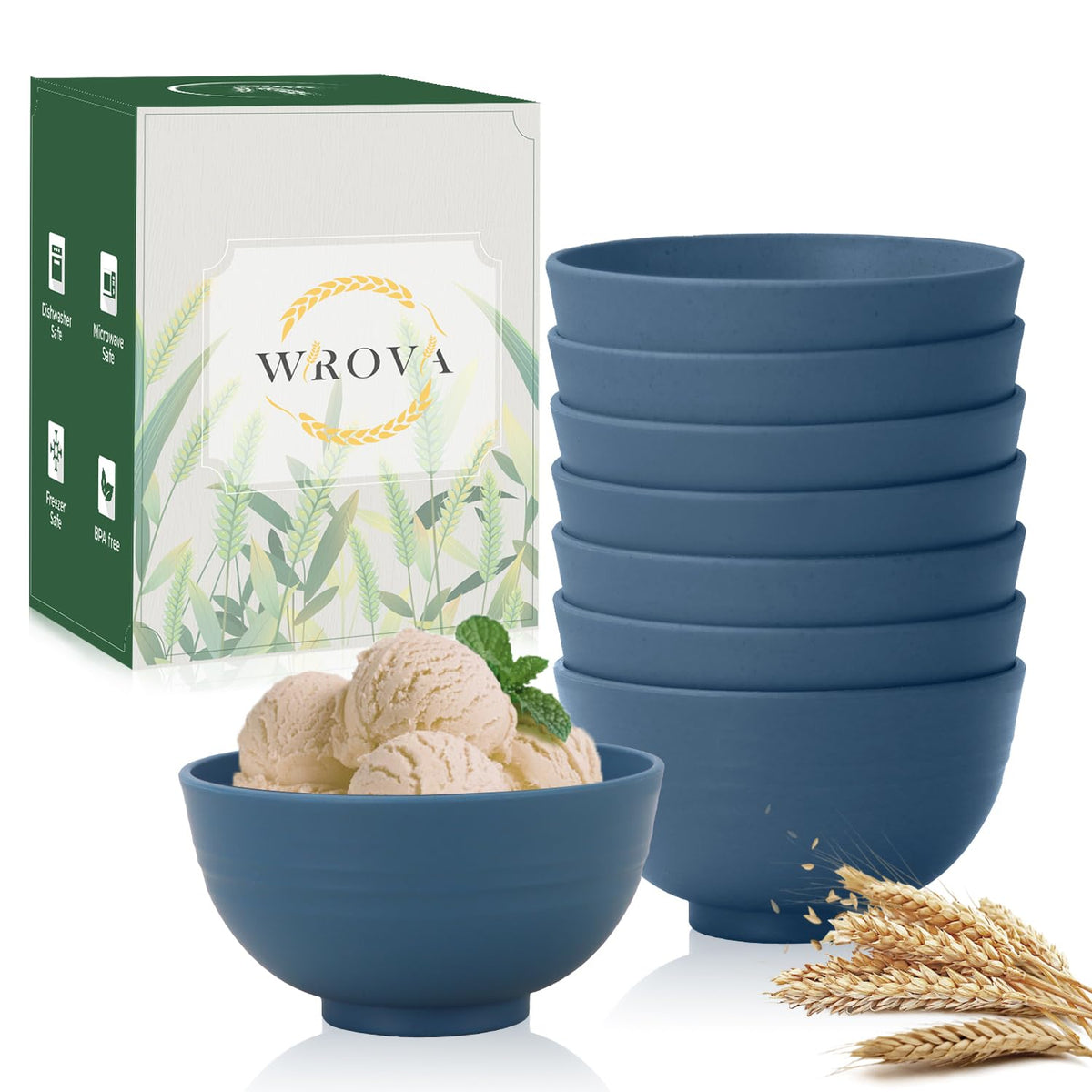 Wrova wheat straw small bowls 10oz set of 8 - Unbreakable Dessert Bowls for kids - Mini Bowl Sets for Ice Cream,Snack and Fruits - Microwave & Dishwasher Safe Appetizer Bowls (Deep Grey)