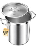 STOCKPOT Extra-Large Stainless Steel Stock Pot – Commercial Heavy Duty Soup Pot with Lid, 3-Ply Base for Fast Heating, Ideal for Seafood Boils and Outdoor Cooking - 100 Quart
