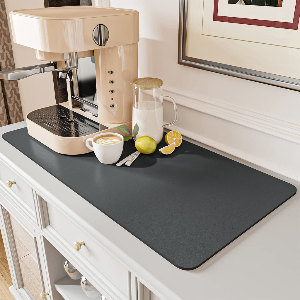 AMOAMI Coffee Mat Hide Stain Rubber Backed Absorbent Dish Drying Mat for Kitchen Counter - Fits Under Coffee Maker - KHAKI 16X24
