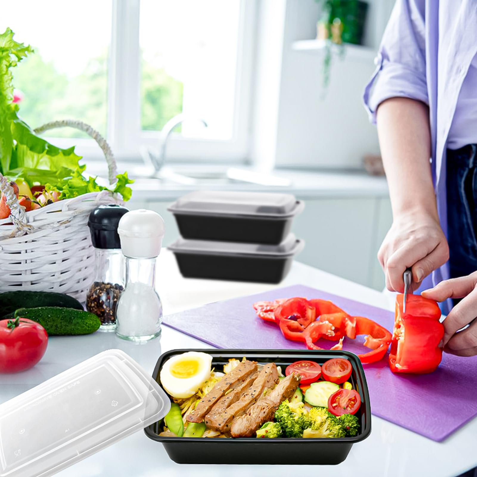50 PACK, 24 oz. Meal Prep Containers, Extra Large & Thick Food Storage Containers with Lids - BPA Free Stackable Microwavable & Dishwasher Safe, Travel, To Go, Bento Box (100, Rectangle - 28 oz.)