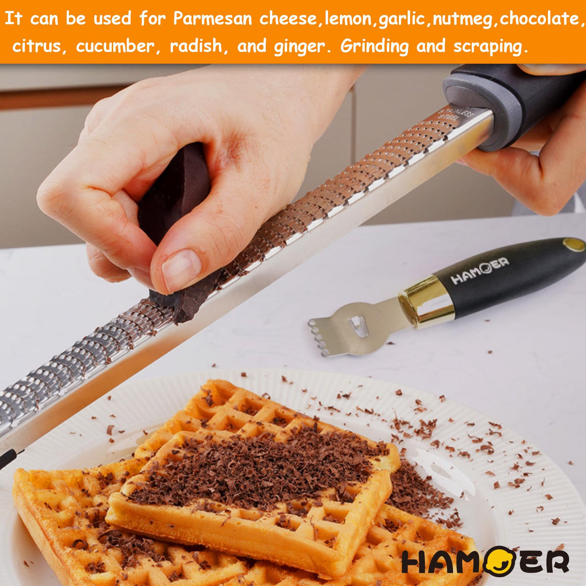HAMOER Zester Channel Knife & Micro Plane Grater Tool Set Ergonomic Handle