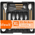 Lifewit Silverware Drawer Organizer, Expandable Utensil Tray for Kitchen, BPA Free Flatware and Cutlery Holder, Adjustable Plastic Storage for Spoons Forks Knives, 33 -57 x 42cm, Black