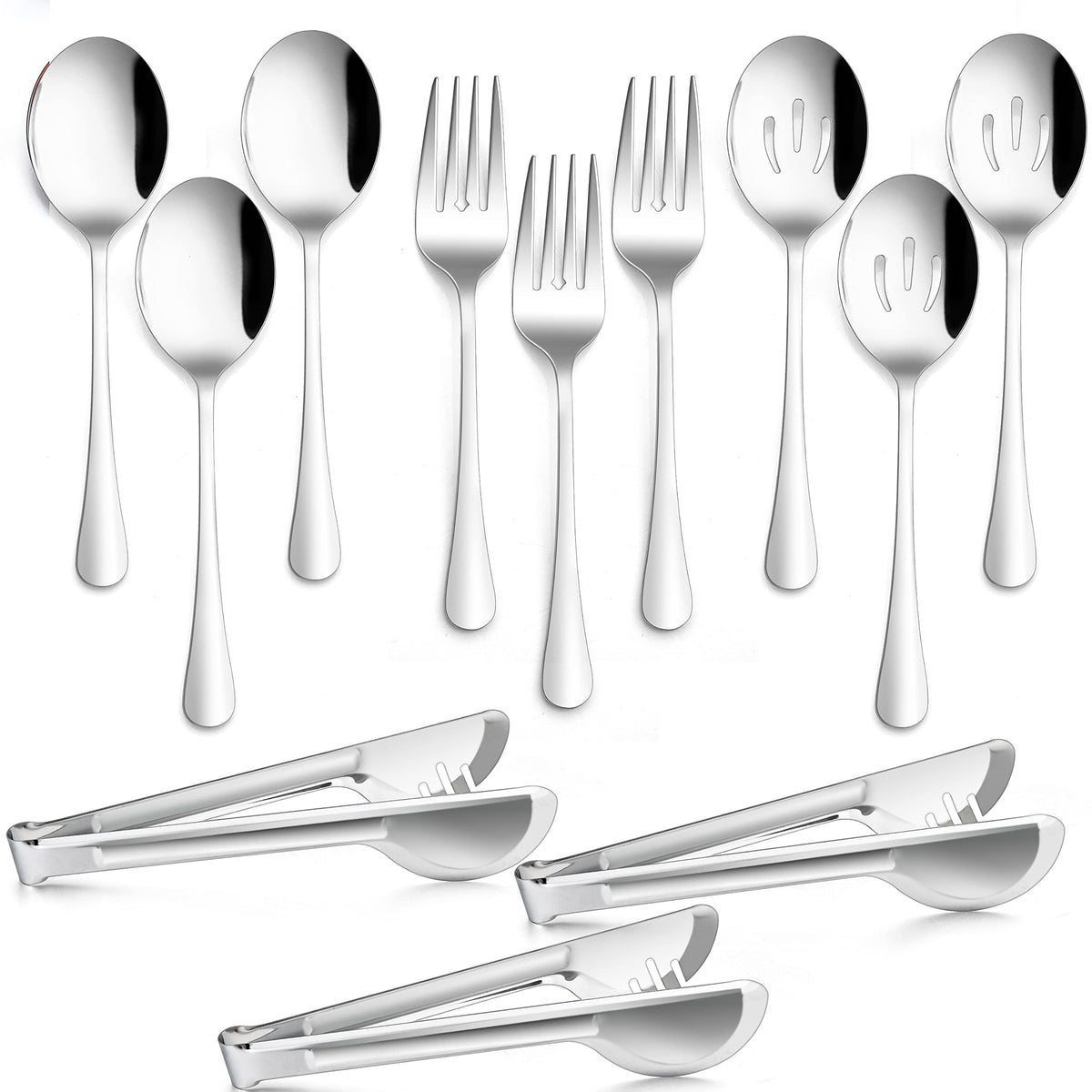 E-far Large Serving Utensils Set of 8, Buffet Serving Spoons Forks Tongs