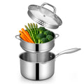 Fracoda 3.5 Quart Stainless Steel Pot Saucepan with Glass Strainer Lid, Sauce Pot with Two Side Spouts, Induction Cooking Pot, Multipurpose Sauce Pan with Lid for Cooking(Tri-Ply Full Body)