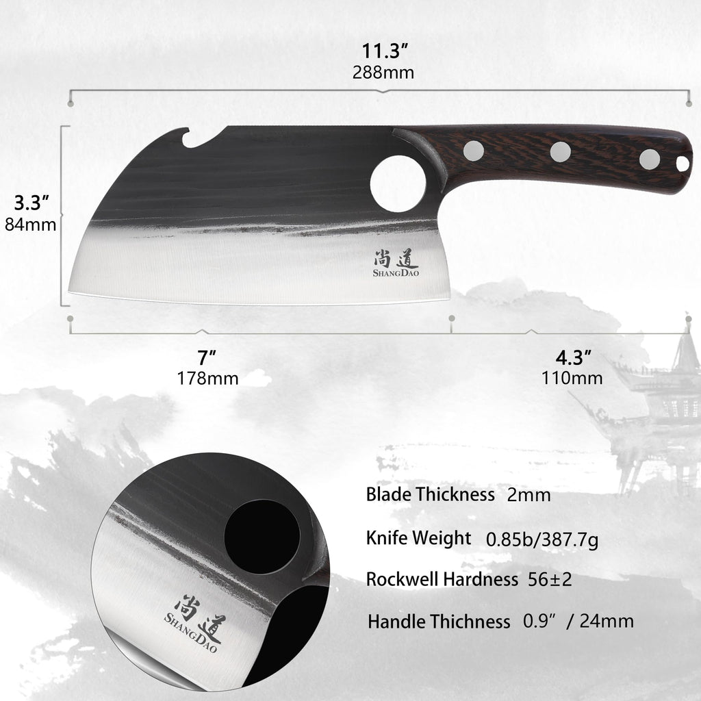 SHANGDAO 7" Deba Knife, Hand Forged Cleaver Butcher Knife for Meat Cutting, Japanese Kitchen Viking Knife with Sheath, Cooking Knife for Kitchen and Outdoor Camping, Thanksgiving Christmas Gifts