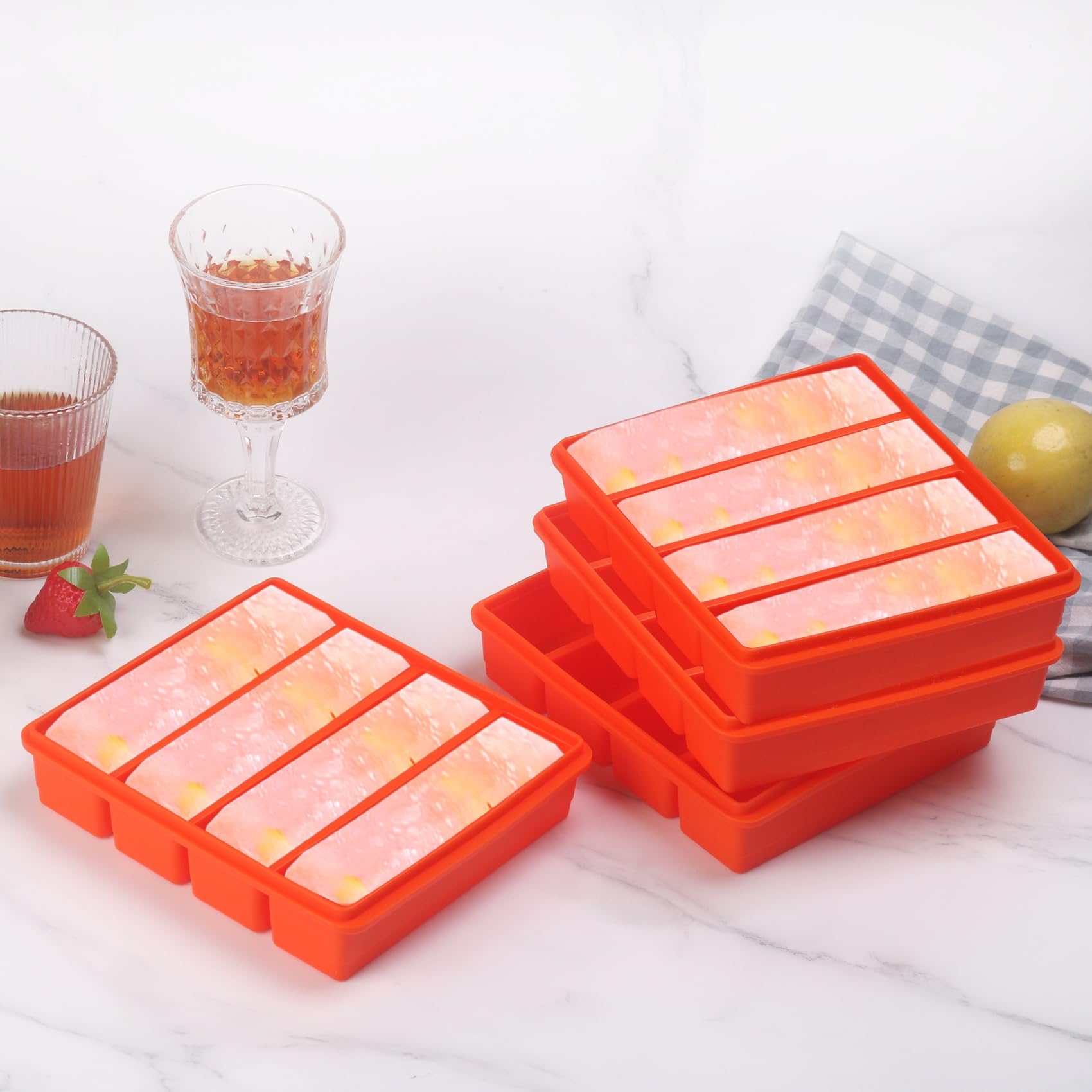 Silicone Ice Cube Molds Widely Use 2 Packs,Ice Cube Tray for Whiskey, Butter Mold,Freezer Molds for Soups and Sauces (2 Pack Orange)