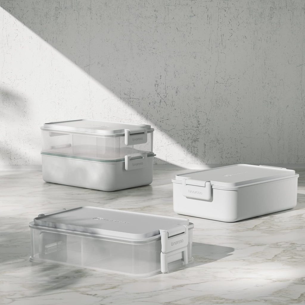 linoroso Stackable 2-Tier Adult Bento Box, 4 Compartments - Chalk White