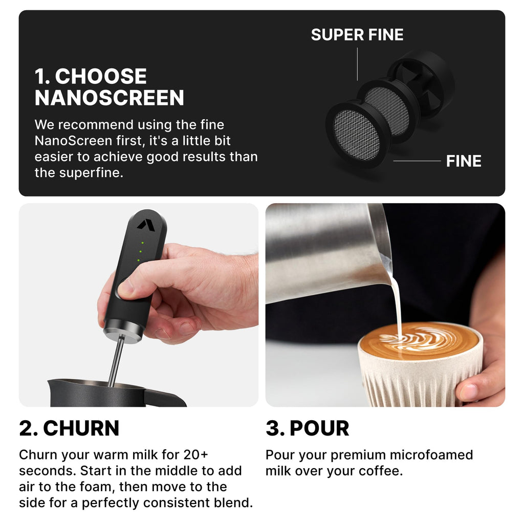 Subminimal NanoFoamer Milk Foamer - Rechargeable Handheld Frother - White