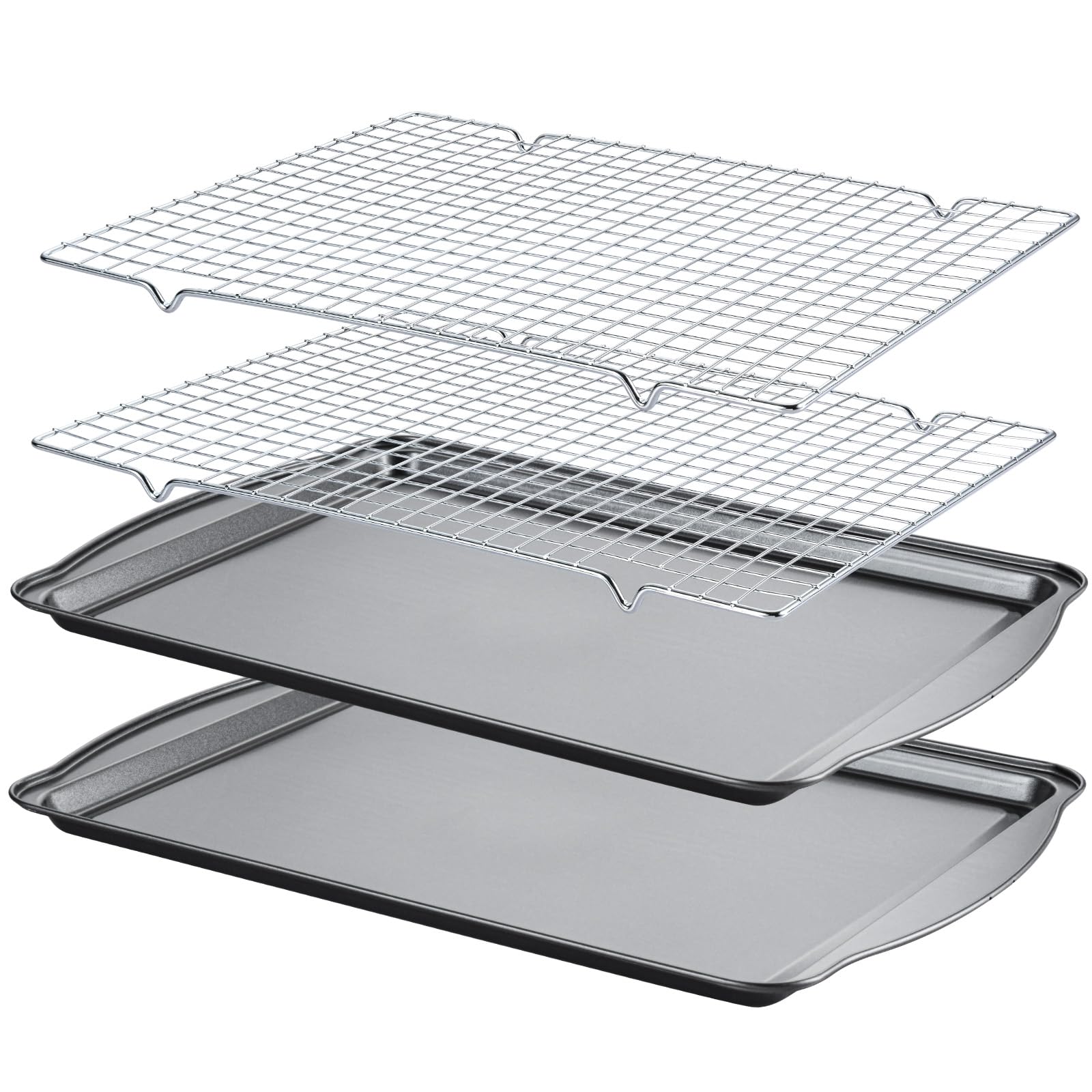 Gymdin Baking Sheet with Cooling Racks - 17'' x 11" x 0.5" Carbon Steel Cookie Sheets for Baking [2 Sheets + 2 Racks], Nonstick Baking Pans, Perfect for Baking, Roasting, and More