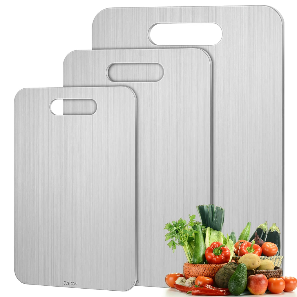 Yaocom 2 Pcs Stainless Steel Cutting Board for Kitchen 304 Steel Chopping Dishwasher Safe Metal Cutting Board Set for Kitchen Meat Fruit Vegetable (13.4"x9",11.8"x7.9")