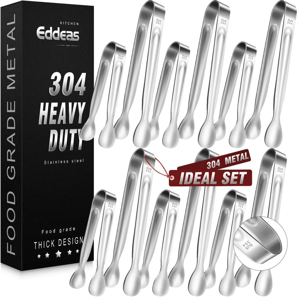 12PCS Mini Tongs For Serving, 2 Sizes 6 & 4 Inch Ice Tongs Mini Gold Sugar Stainless Steel Tong, Small Kitchen Tiny Food Tongs for Appetizers,Tea Party, Coffee Bar,Desserts & Ice Bucket