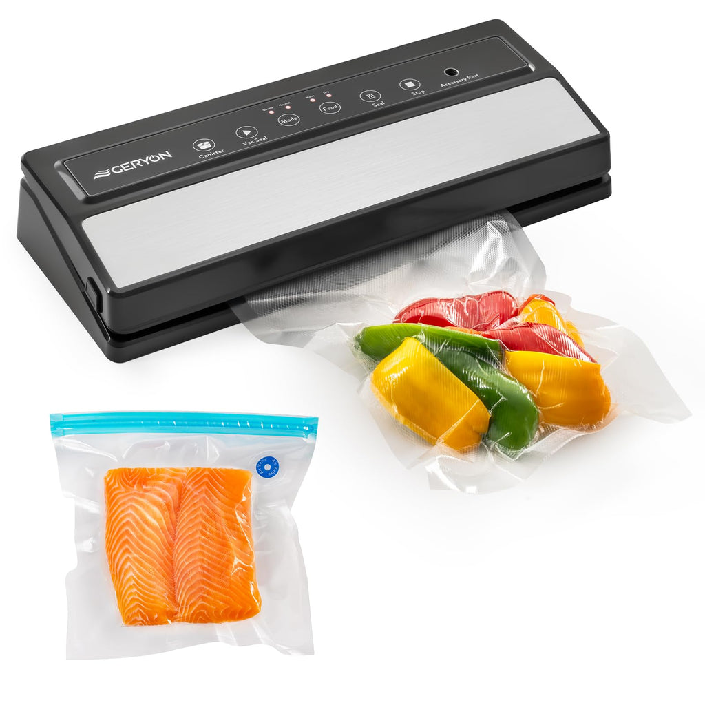 GERYON Vacuum Sealer, Vacuum Sealer Machine for Food Storage with Sealer Bags & Roll, Automatic Food Sealer for Sous Vide, Compact Design, LED Lights, Easy to Clean, Dry & Moist Modes (Grey)