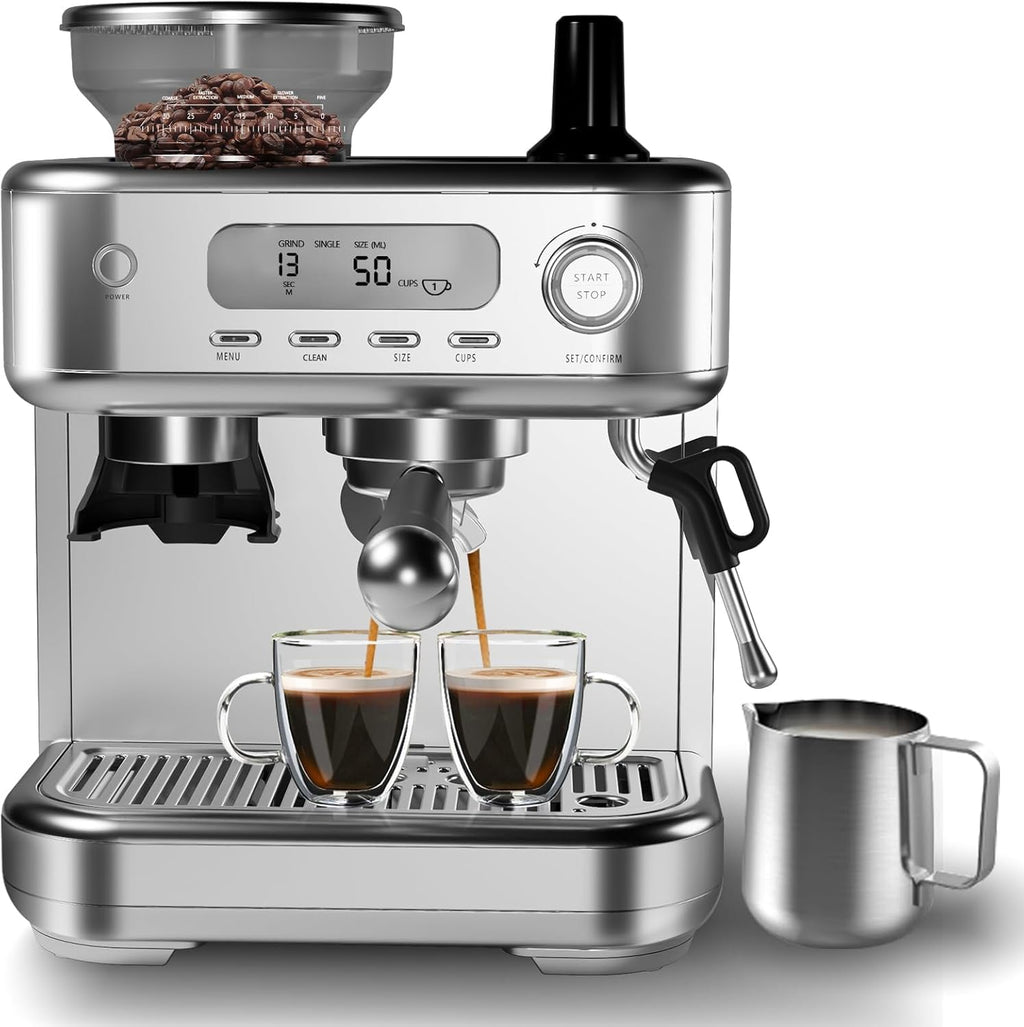 Garvee Espresso Machine With Grinder, 20 Bar Professional Coffee Maker With Milk Frother Steam Wand for Cappuccino, Latte, Macchiato, 95 oz Removable Water Tank, Smart PID Temperature Control