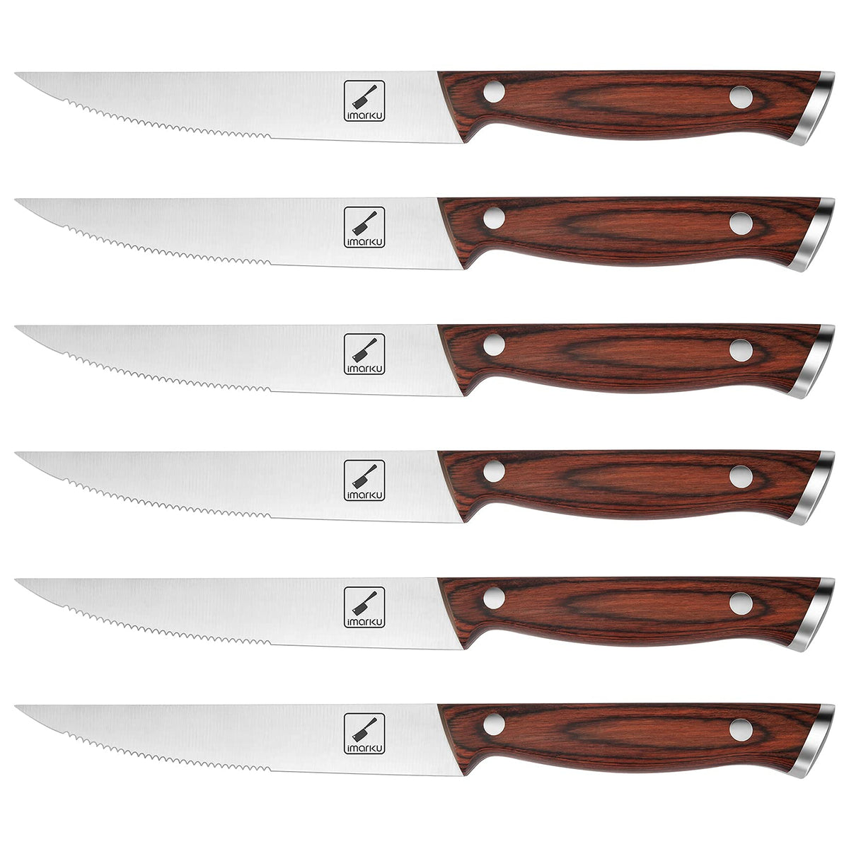 imarku Steak Knives Set of 6, Japanese HC Steel, 5" Serrated, Gift Box